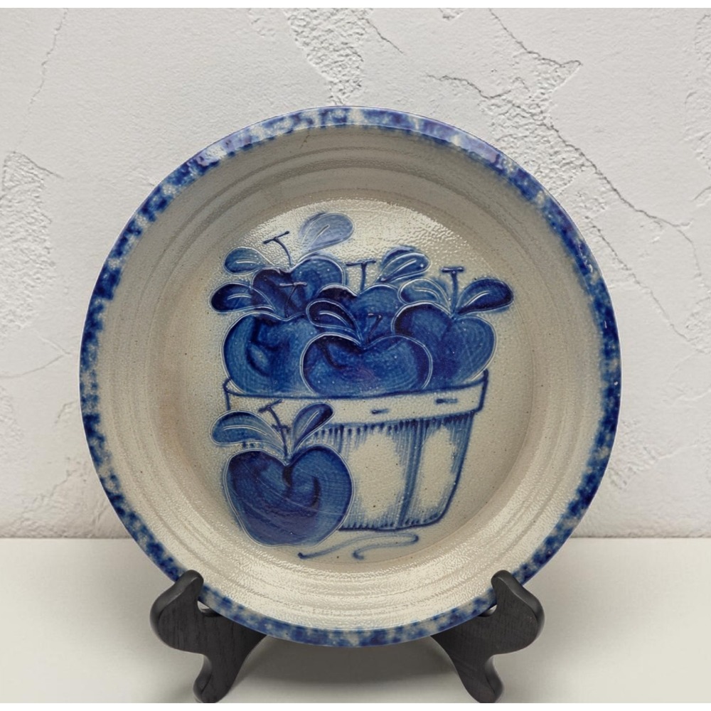 David Eldreth Pottery Salt Glazed Apple Basket Pie‎ Plate 11" Folk Art 1995